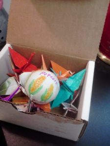 Space ping pong ball and origami cranes